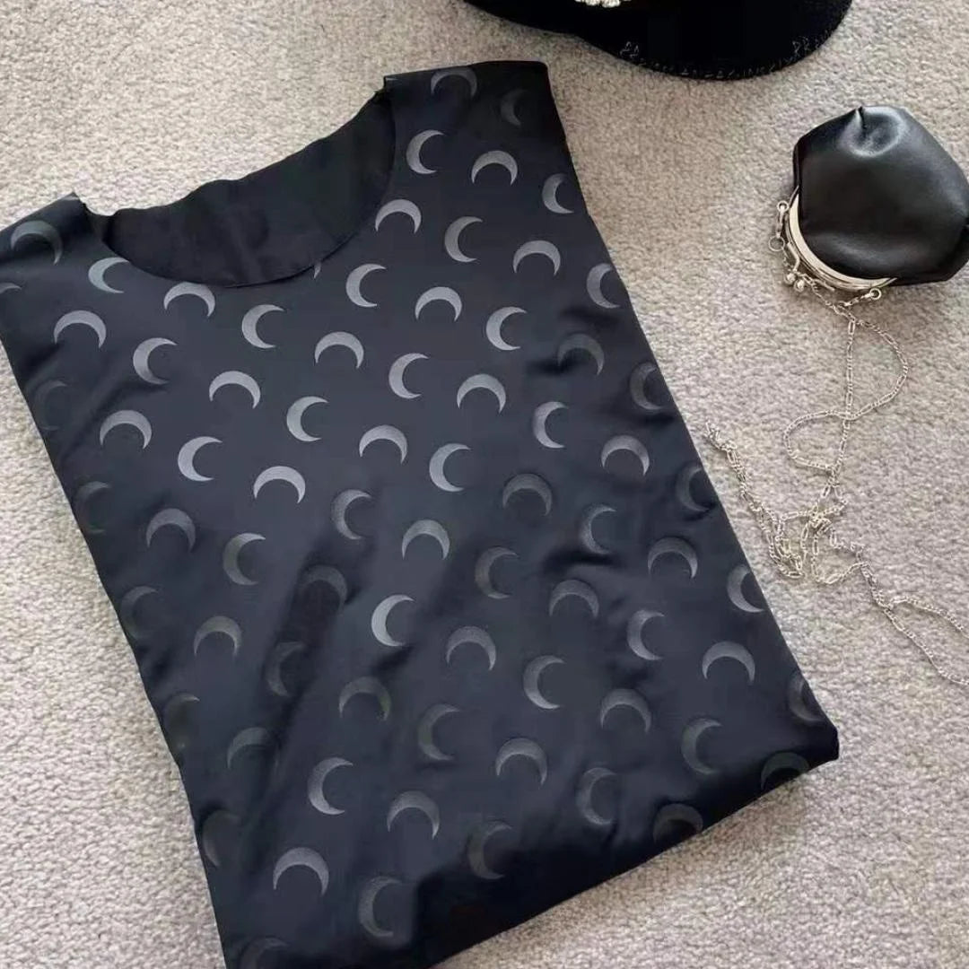 Ice Silk Two Piece Set Womens Sun Protection Clothes Long Sleeve Moon Print Top and Pants American Retro Sexy Autumn New