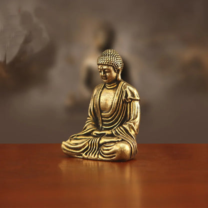 Mini Brass Tathagata Buddha Statue Buddhist Mahāvairocana Idol Crafts Fengshui Blessing Ornament Car Furniture Home Decoration