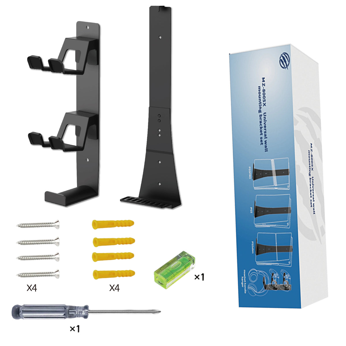 Universal Wall Mount Bracket for PS5, Compatible with PS5 Slim, PS5 Pro and Original Console, Holds Two Controllers Wall Hanger