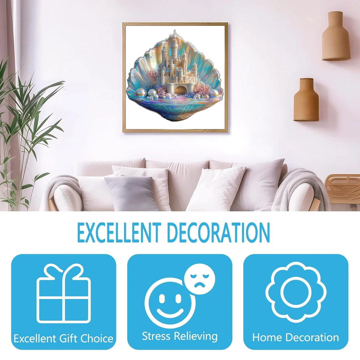 Wooden Puzzle for Adults -Shell Castle Puzzle, Unique Shape Wooden Jigsaw Puzzles, Modern Art Home Decor, Good Gift Idea