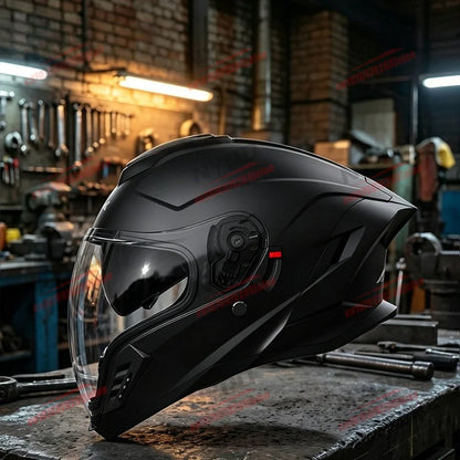 New Motorcycle Dual Lens Exposed Face Helmet Men's and Women's Four Season Models Large Tail Wing Motorcycle Full Face Helmet