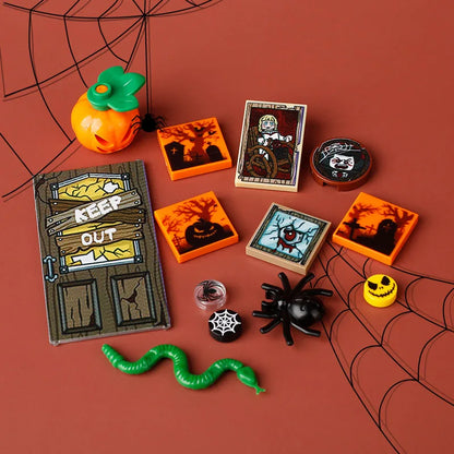 DIY City Tiles Printed Building Blocks Street View Ghost Pumpkin Medical Stretcher Music Package Bricks Christmas Halloween Toys