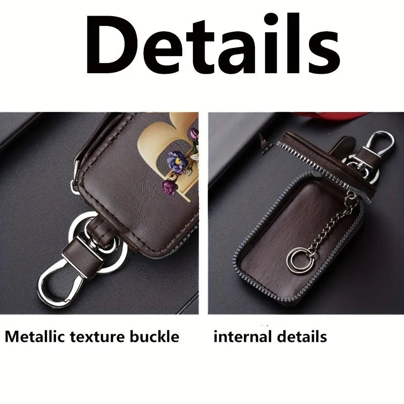 YSB-28 Vintage Alphabet CoffeeKey Pouch A-Z 26 Initial Keychain, Unisex KeyPouch, WalletHolder，Car Key Case, Men'sKey Pouch Gift