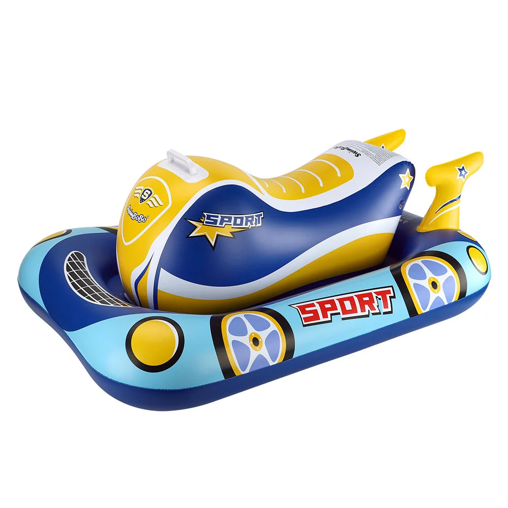 Swimbobo Kids Blue Inflatable Swimming Seat Float Cool Motorboat Ring Floating Thicken PVCFor Summer Baby Swim CircleWater Toy
