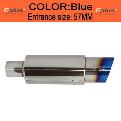 Stainless Steel Car Exhaust Pipe Straight drum Muffler Tail Pipe High Quality Universal O.D 51 57 63mm Outlet 89mm Length 370mm