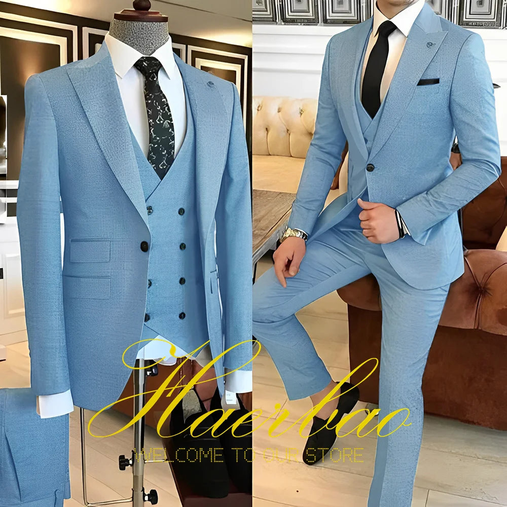 Navy Blue Men's Suit Business Workwear Formal Party Tuxedo Groom Wedding (Jacket Vest Pants) 3-piece Set 2023 Customized