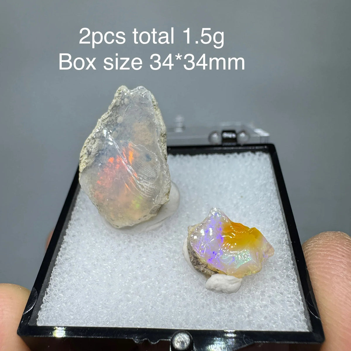 Natural Rare Colorful Ethiopia Opal (No Need Water) Gem Mineral Specimen Box Size:34X34mm (Need Lighting) Sunlight Best
