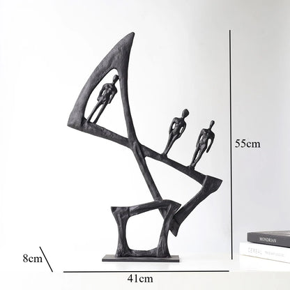 Retro Metal Figure Sculpture Black Art Statue Character Ornaments Home Accessories Decoration Display Model Figurines Gifts