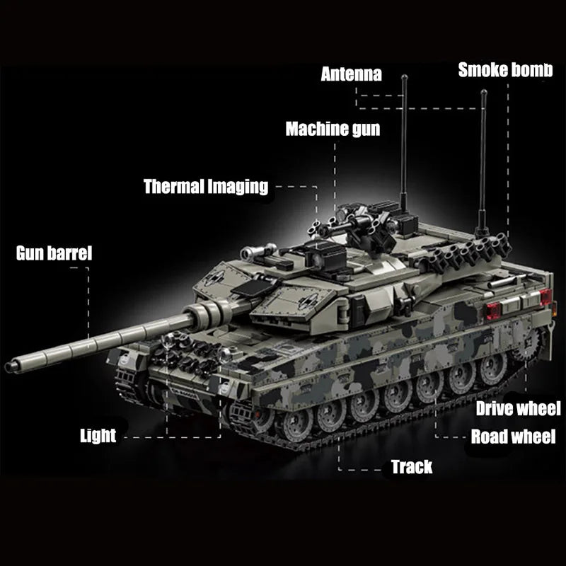Military WW2 MOC Leopard 2A7 Army Main Battle Tank Soldiers Building Blocks Bricks M1 T90M Tank Set For Gifts