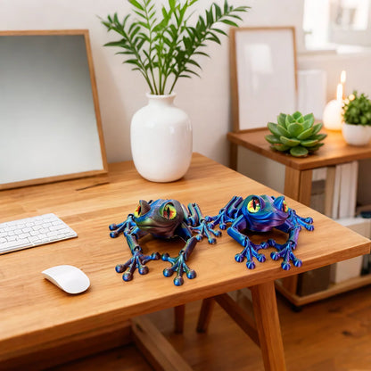 3D Printed Frog Statue, Flexible 3D Printed Animal, Fidget Action Figures for Home Office Desk Decor