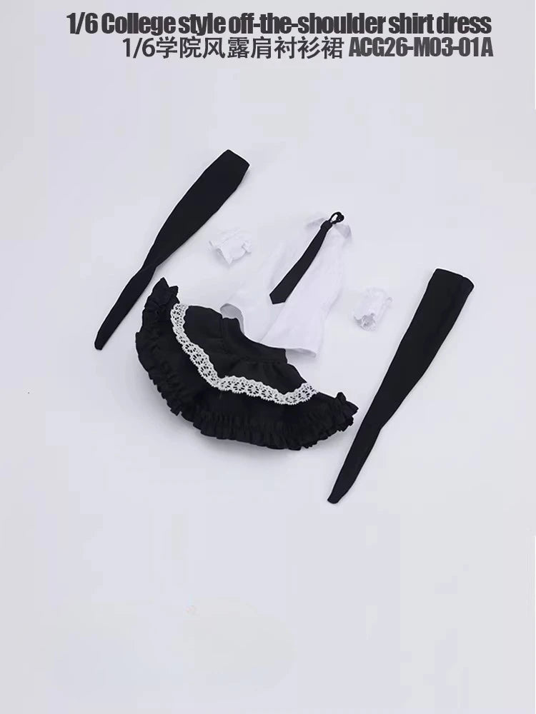 ACG26-M03-01 1/6 Scale Female Off Shoulder Shirt Skirt Set Clothes Model for 12'' Soldier Action Figures Body Dolls Decor