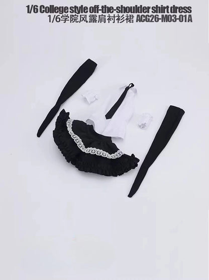 ACG26-M03-01 1/6 Scale Female Off Shoulder Shirt Skirt Set Clothes Model for 12'' Soldier Action Figures Body Dolls Decor