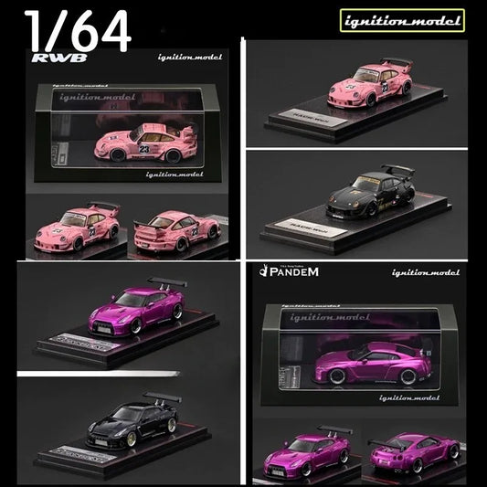 IG 1:64 Supercar RWB 993 Pink Pig Rocket Rabbit Nissan GTR R35 Die Casting Alloy Car Model Adult Collection Ornament