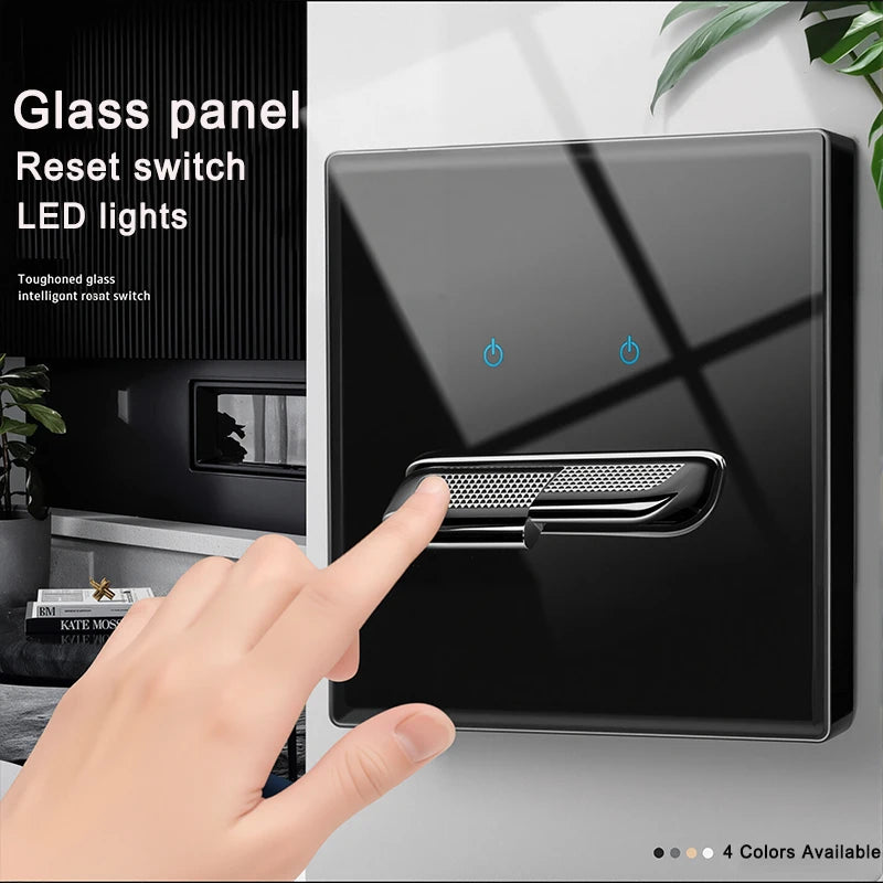 British French Standard Tempered Glass Switch Socket with Indicator Light Self-Reset 1 2 3 4 Gang Wall Panel Outlets 2usb Socket
