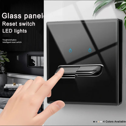 British French Standard Tempered Glass Switch Socket with Indicator Light Self-Reset 1 2 3 4 Gang Wall Panel Outlets 2usb Socket