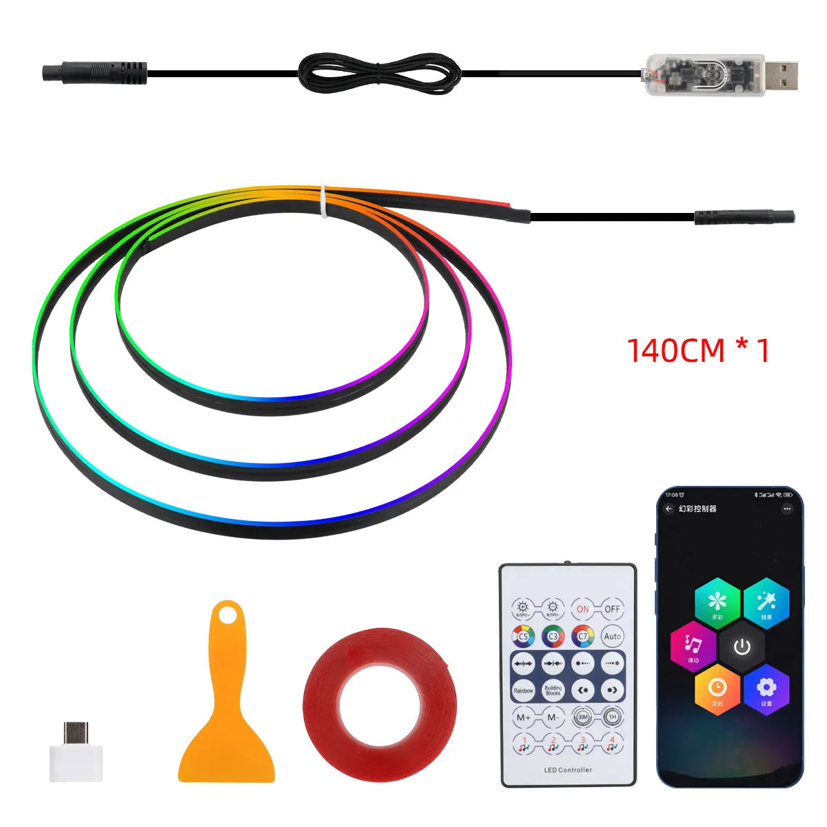 10 in 1 Car Interior Acrylic LED Ambient Lights 140cm 110cm For Tesla USB APP Remote Control RGB Symphony Atmosphere Lamp