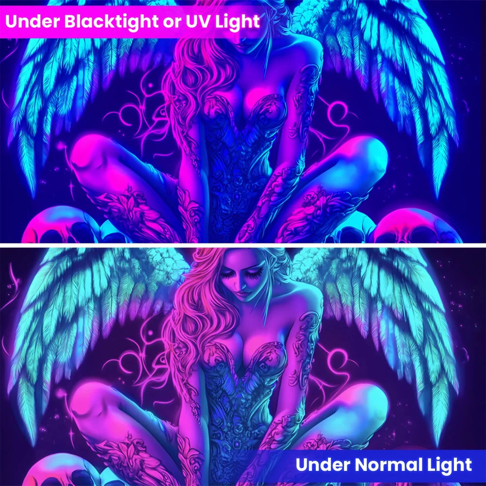 VIKAMA Cyberpunk Angel Skull Tapestry Psychedelic Art Bedroom Gaming Room Bar Hanging Cloth Home Decor