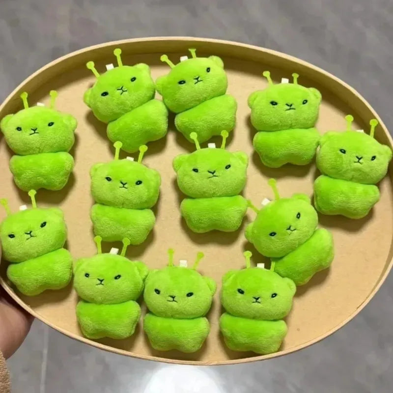 1/12pcs Cartoon Mini Alien Cat Plush Doll Green Space Cat Pendant Portable Keychains Bag Decoration Trendy Toys Surprise Gifts