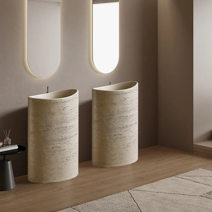 Design Sense Niche Artificial Stone Pillar Basin B & B Clubhouse Wabi Sandy Wind Travertine Integrated Floor-to-Floor Washbasin