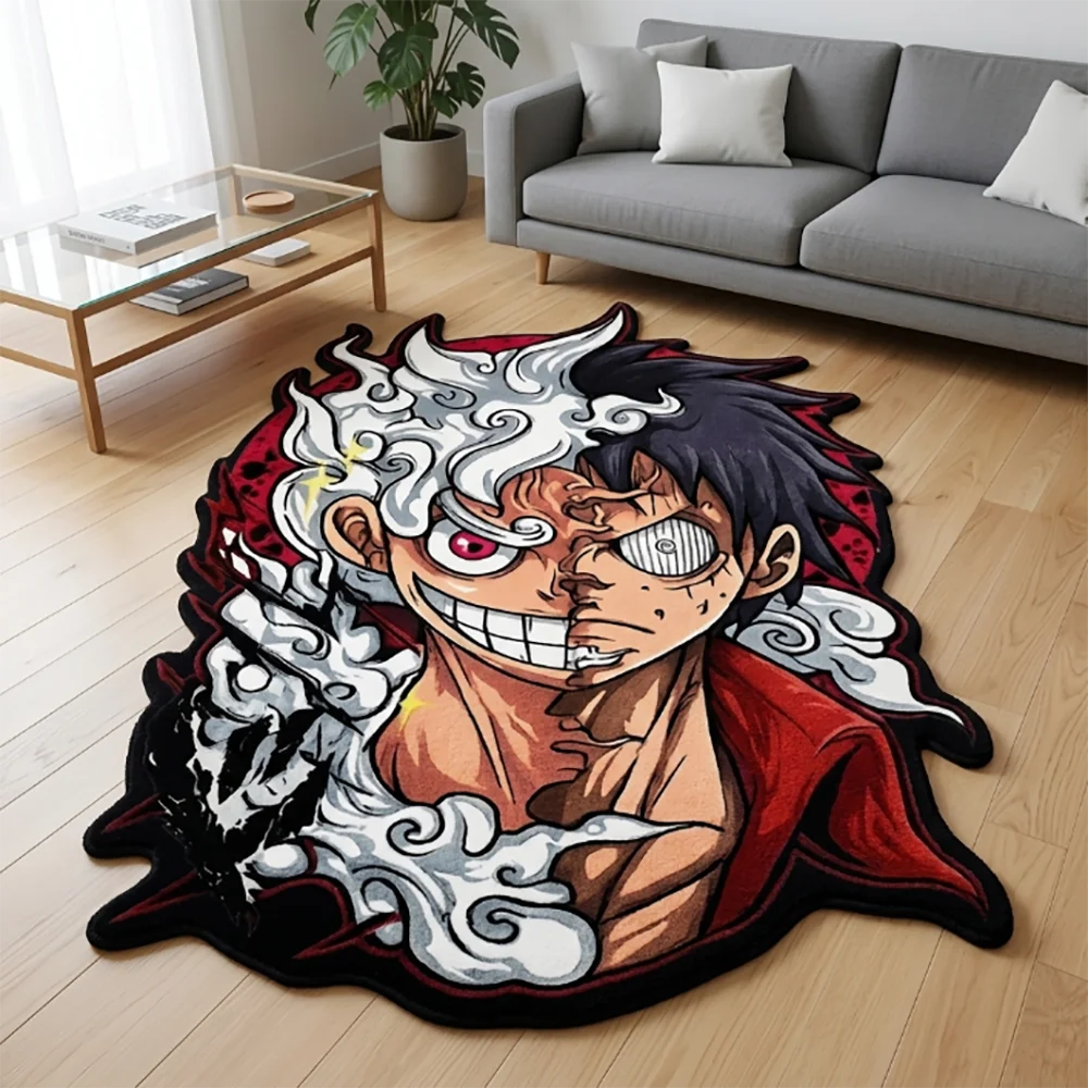 Irregular One Piece Carpet Gear 5 Nika Luffy Split Face Anime Floor Mat Fluffy Non-slip Rug Gaming Bedroom Fan Gift