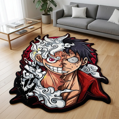 Irregular One Piece Carpet Gear 5 Nika Luffy Split Face Anime Floor Mat Fluffy Non-slip Rug Gaming Bedroom Fan Gift