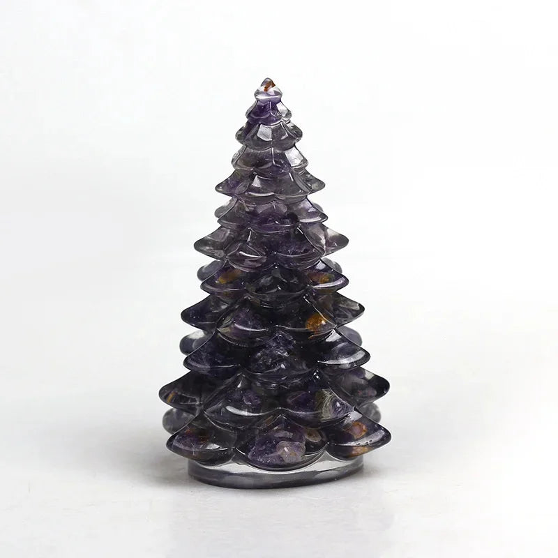 Christmas Tree Mini Resin Ornament, Glitter Artificial Tabletop Decor, Fake Pine Table Centerpiece, Holiday Party Desktop Gift