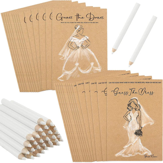 20pcs Wedding Dress Game Card with Pens Guess the Dress Bridal Shower Painting Games Hens Bachelorette Party Wedding Decoration
