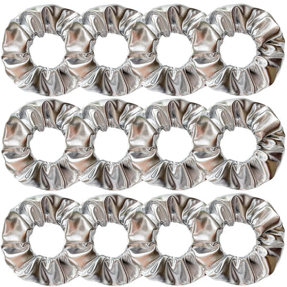 Wholesale 12pcs Metallic Color Scrunchies For Women Gold Silver Black Color Laser Effective Scrunches Set Girls Hair Rope Pack