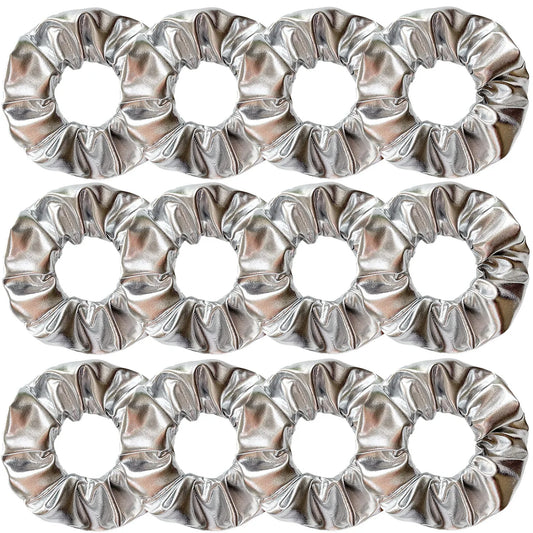 Wholesale 12pcs Metallic Color Scrunchies For Women Gold Silver Black Color Laser Effective Scrunches Set Girls Hair Rope Pack