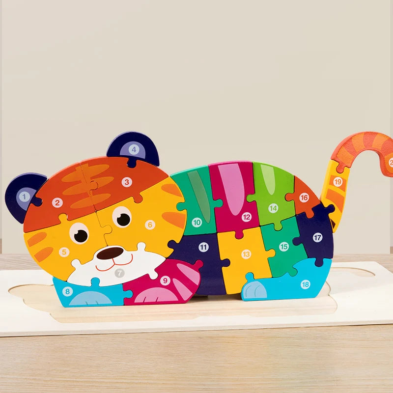 High Quality Large Animal 3D Wooden Puzzle Baby Cartoon Animal Jigsaw Early Learning Cognition Game Puzzle Toys for Children