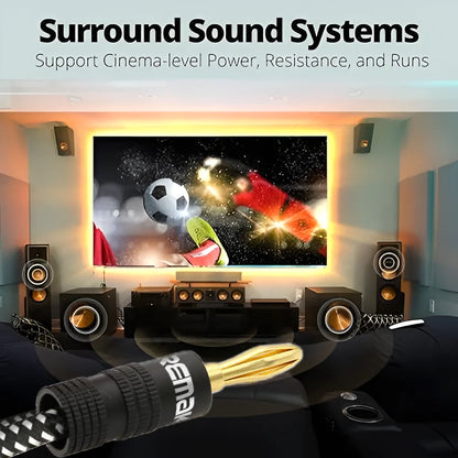 Speaker Cable Wire with Dual Gold Plated Banana Plugs 14AWG Tinned Copper Speaker Wire Premium Heavy Duty Braided Speaker Cable
