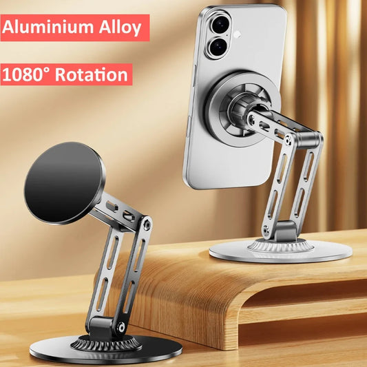1080 Rotate Aluminium Alloy Foldable Magnetic Desktop Phone Stand Desk Lazy Holder For Magsafe iPhone 17 16 15 14 13 12 Pro Max