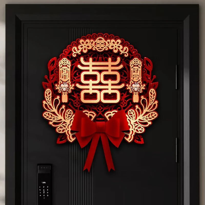 1/4Pcs Chinese Wedding Double Happiness Wall Sticker Non-Woven Fabric Stickers For Bedroom Door Window Wedding Decoration