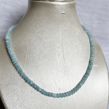 4*6MM Faceted Aquamarine Necklace Power Natural Stone Jewelry Dance Health Care Gemstone Protection Healing Yoga 40/45/50/55CM