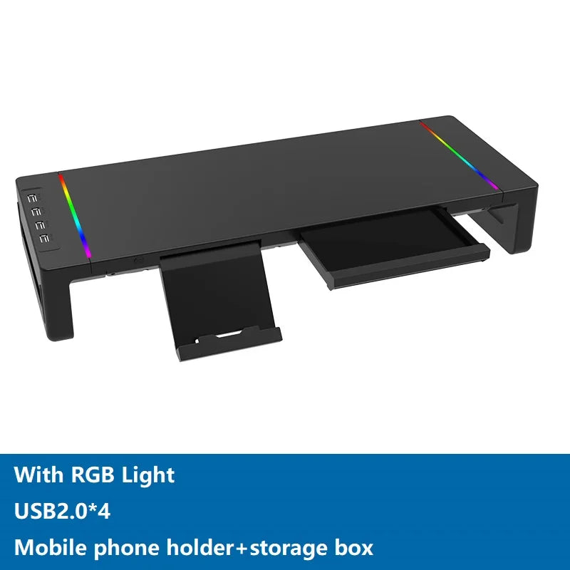 Monitor Stand Riser, With Foldable, Height Adjustable Computer Stand, Desk Shelf Riser with Storage Drawer &Tablet Phone