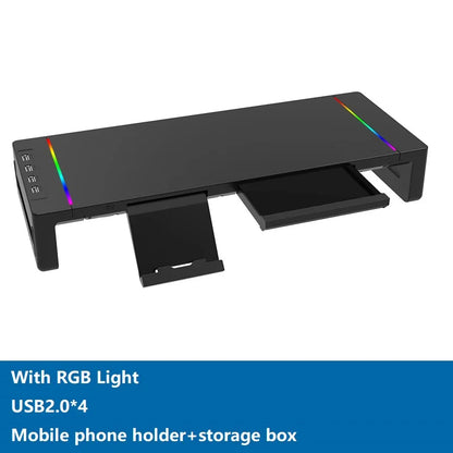 Monitor Stand Riser, With Foldable, Height Adjustable Computer Stand, Desk Shelf Riser with Storage Drawer &Tablet Phone