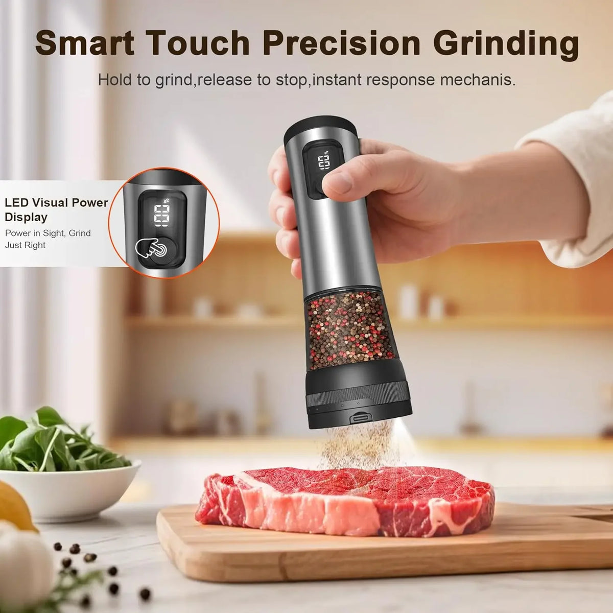 2026 New Electric Salt and Pepper Grinder Set with 5 Adjustable Coarseness Levels, LED Display, Designed for One-Handed Cooking