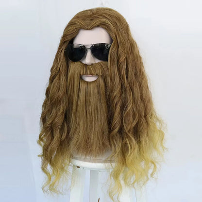 22 Inch Camel Synthetic Hair Wavy Long Thor Odinson Cosplay Wig for Halloween Thanksgiving Day Christmas School
