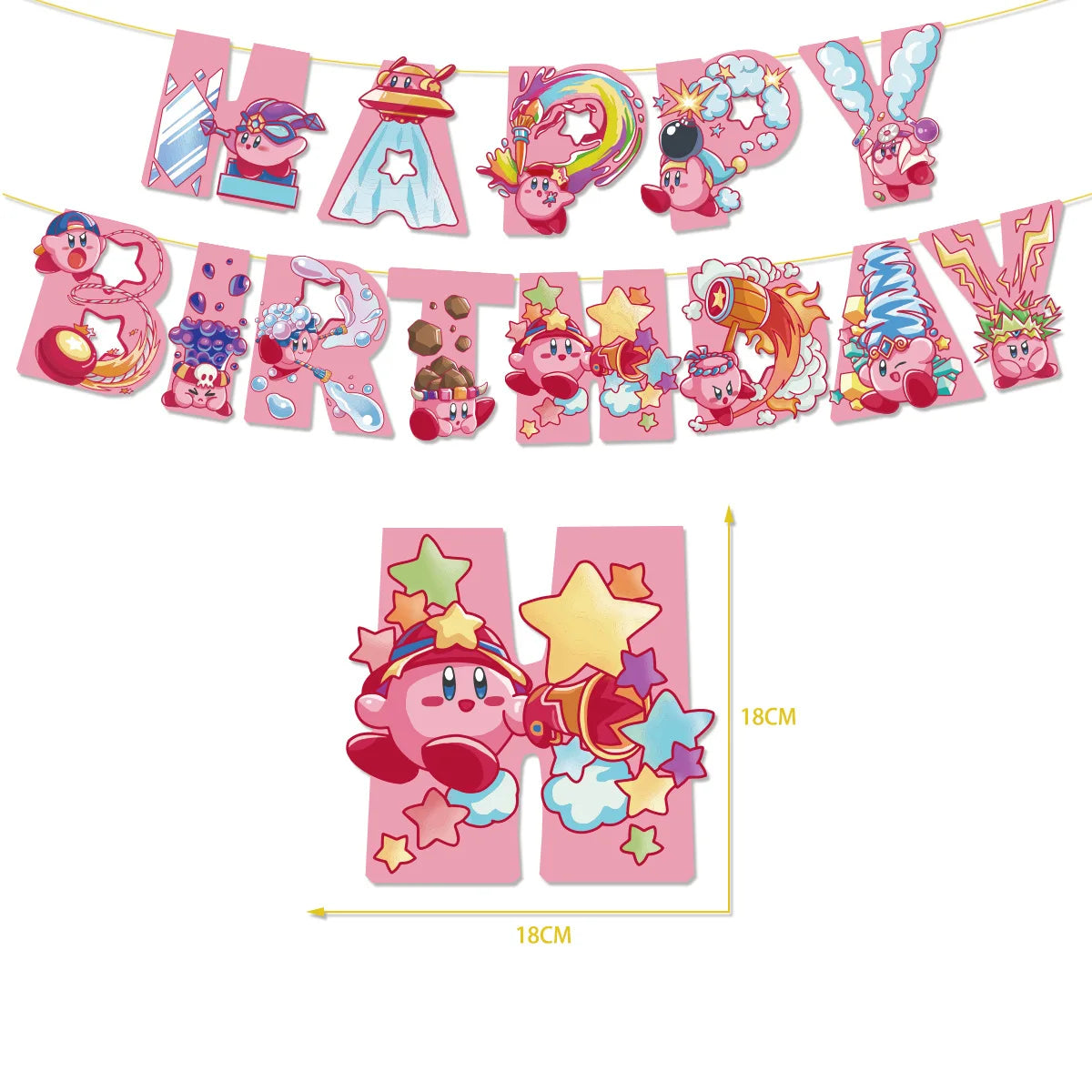 Hot kawaii Star Kirby Birthday Party cutlery plate Disposable Banner Cake Topper Hanging Flag Kirby‌ Balloon Birthday Decoration
