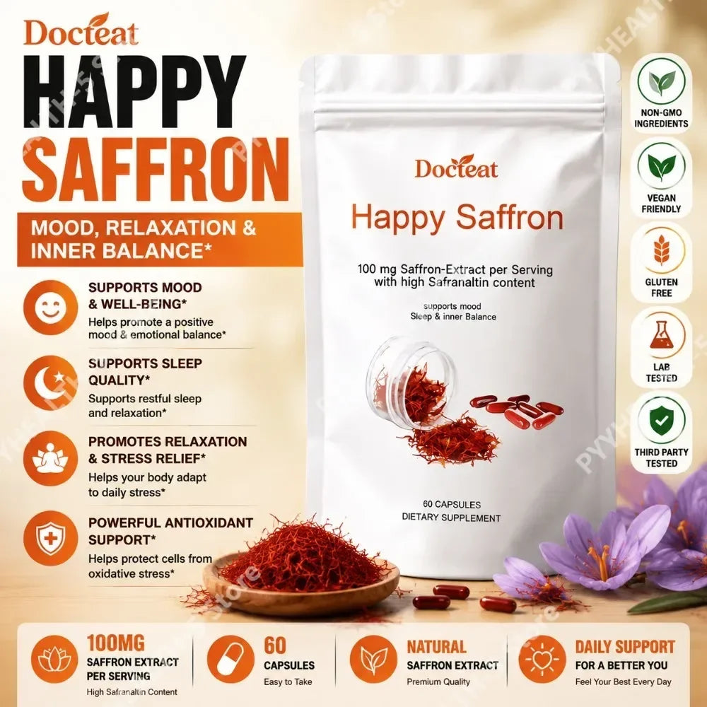 Saffron Extract Capsules for Mood Relaxation 100mg Per Serving High Safranal Saffron Raise Sleep Quality Stress Relief 60 Count