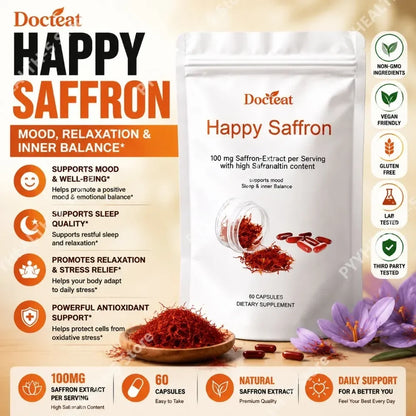 Saffron Extract Capsules for Mood Relaxation 100mg Per Serving High Safranal Saffron Raise Sleep Quality Stress Relief 60 Count