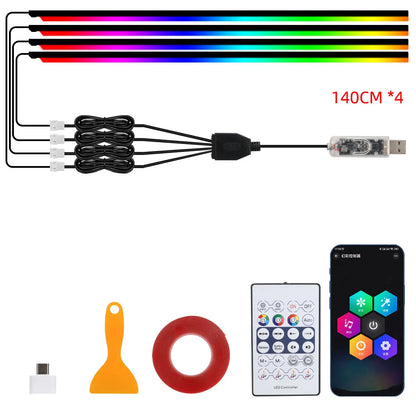 10 in 1 Car Interior Acrylic LED Ambient Lights 140cm 110cm For Tesla USB APP Remote Control RGB Symphony Atmosphere Lamp