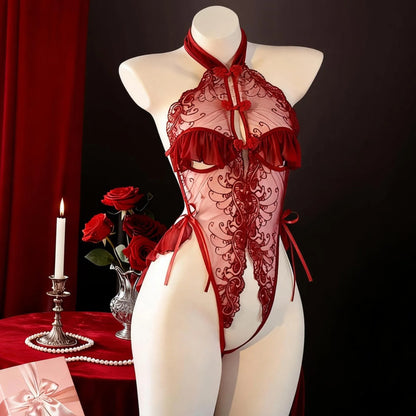 Plus Size S M L XL 2XL 3XL Lace Underwear Erotic Open Bra With 1 Pair Sex Milk Patch Women Bodysuit Deep V Sexy Lingerie