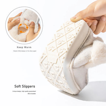 Platform Slippers Women Wedge Memory Foam  TPR Non Slip Sole Warm Fuzzy Winter Durable Bedroom Shoes Cozy Comfort