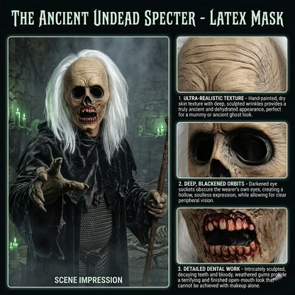 Professional Haunted House White Hair Zombie Skull Mask Head Latex Scary Undead Costume Cosplay Accessory Halloween Carnival