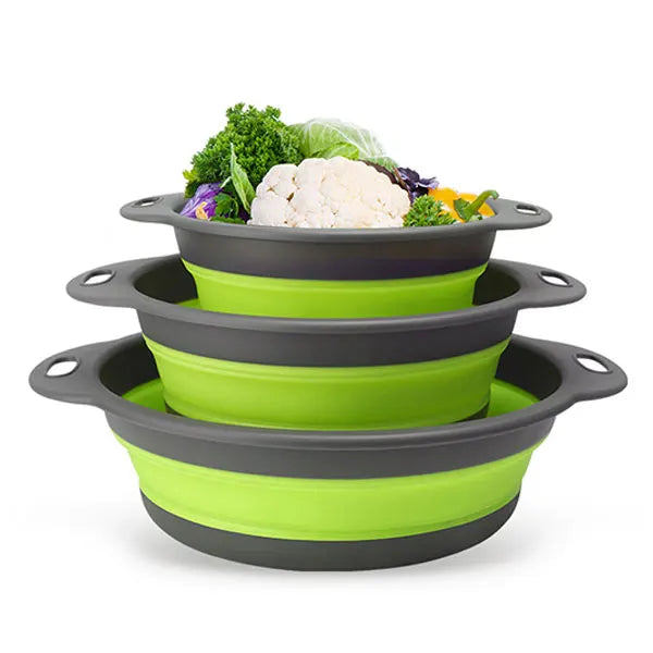 3/4PCS Foldable Collapsible Colander Set Drain Basket with Self-Draining Base Vegetables Fruit Washing Basket Kitchen Drainer