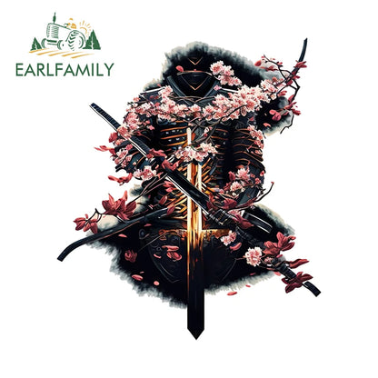 EARLFAMILY Samurai Theme Katana Design Car Stickers Cool Cartoon Picture Decal Amusing Motorcycle Car Body Occlusion Scratch