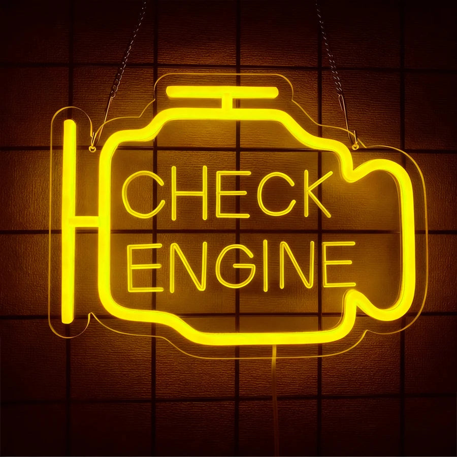 Check Engine Neon Sign, Led Garage Sign Dad Wall Art Gift, Man Cave, Auto Repair Shop, Bedroom, Workshop, Party, Bar Decor.
