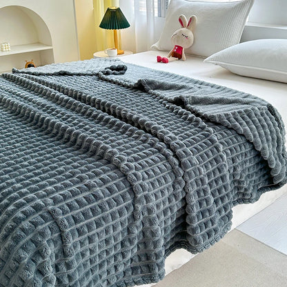 New Simple 3D Plaid Blanket Autumn Winter Soft Warm Multi-functional Sofa Blankets Cozy Durable Artificial Rabbit Plush Blanket