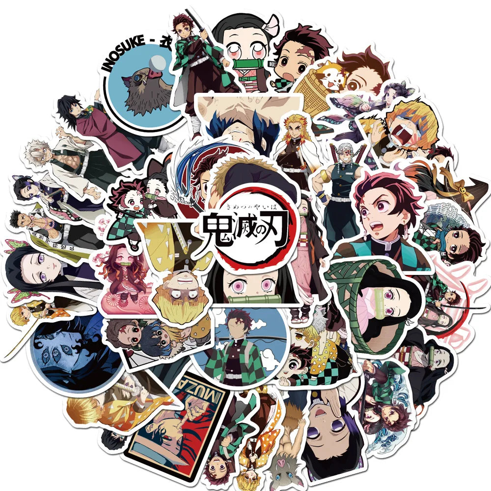 50/100PCS Demon Slayer Anime Stickers Waterproof Graffiti Decals for Luggage Skateboard Laptop Water Bottle DIY Decor